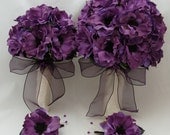 Purple Silk Anemone Wedding Flower Package Bridal Bouquet Maid of Honor Bouquet Groom's Groomsman Boutonniere Purple Silk Flower Wedding