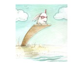 Bunny on diving board, 8x10 illustration print