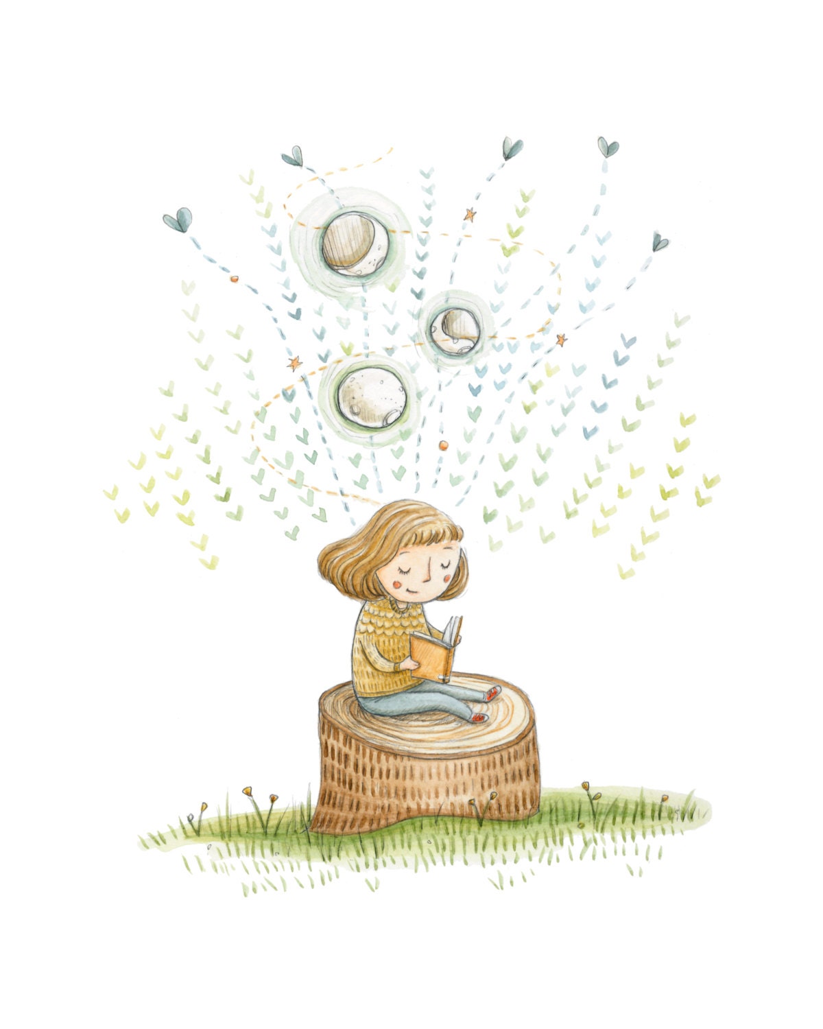 Girl Reading, 8x10 illustration print