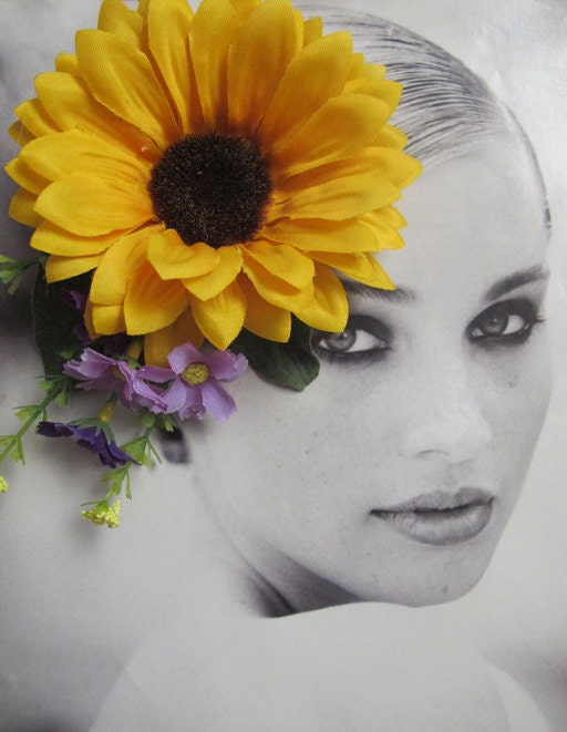Yellow Sunflower hair flower Cluster hair clip