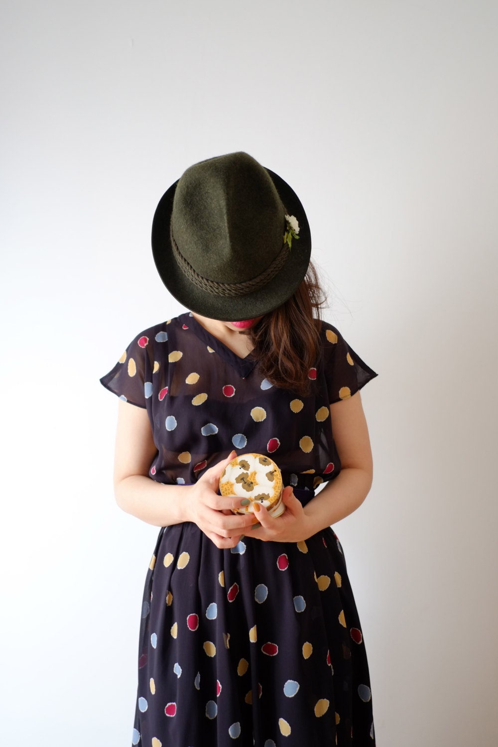 Spring dot dress, Japanese vintage, xs - small - kamomeya