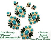 Sarah Coventry MAHARANI 20th Anniversary Set, 3 Pendants 2 Prs Earrings and Brooch From 1969
