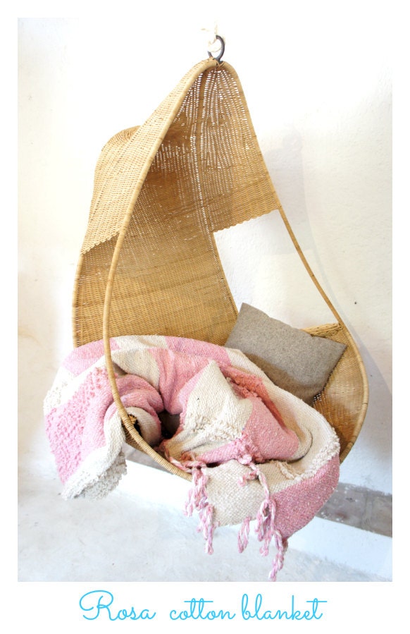 Hand-Woven Cotton Blanket in PINK & CREAM Stripe X-Large and Soft