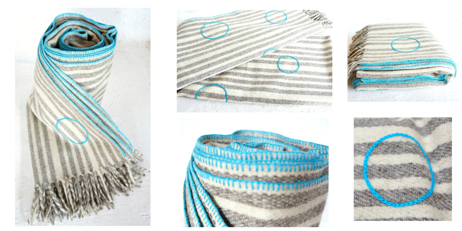 B u b b l e s  Blanket.  Limited Edition Hand-Embroidered Wool Throw Blanket. Choose Your Embroidery Color
