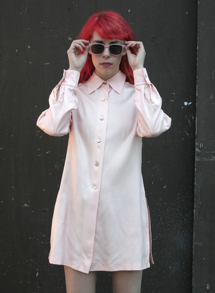 Vintage 1990's Rosy Pink Tailored Button Up Oxford Shirt Dress S/M
