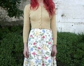 Vintage 1960's Floral Cotton Print High Waisted Circle Skirt M