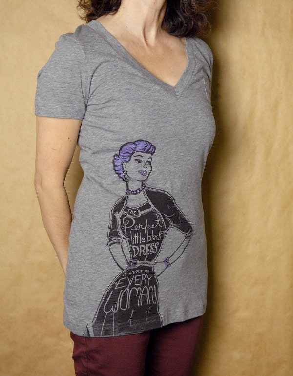 Little Black Dress Light Gray: Women - hand pulled screenprint