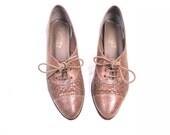 Vintage Taupe Brown Leather WOVEN Oxfords Size 5.5