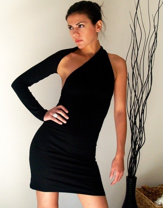 Unique Black Dress One Shoulder Mini LBD - Donation to UNICEF - Item MM-DRT13-1B04