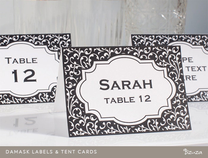 Printable Labels and Place Cards, Damask, Custom Colors, Editable PDF