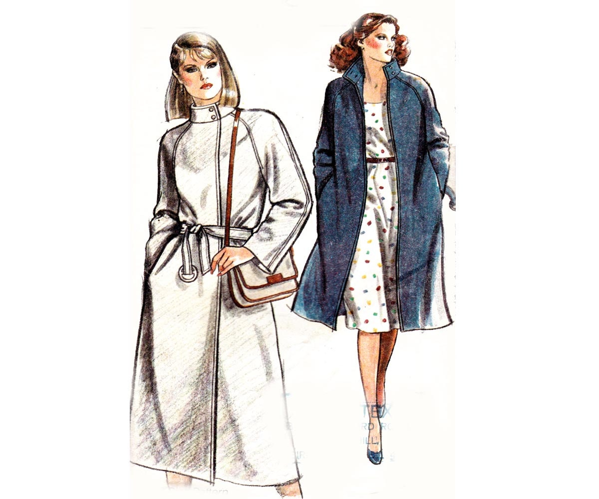 1980s Vintage Sewing Pattern Maudella New Look 6354 Lined Overcoat Size 10 - 16 Bust 32 1/2 - 38