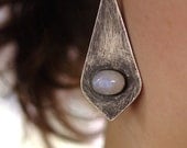 Lotus Petal Earrings: Oxidized Sterling Silver with Oval Moonstones - fine jewelry