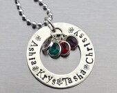 Personalized Mother's Day Necklace, Hand Stamped Jewelry, Custom Neckace, Mom, Mommy, Mother, Birthstone, Washer Necklace