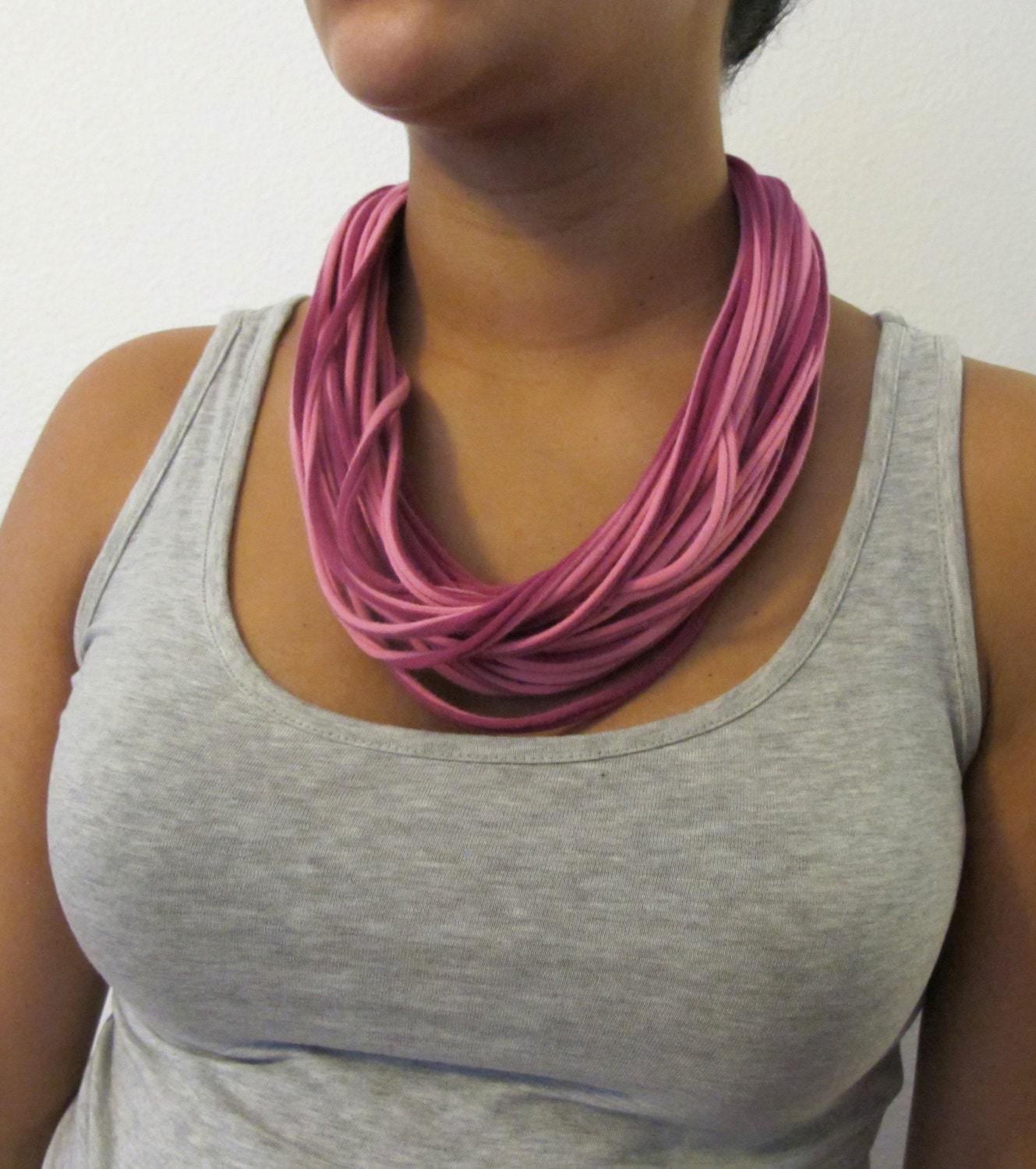 Pink T-Shirt Necklace - Dark Pink and Light Pink Necklace - T-Shirt Jewelry - Fabric Accessory