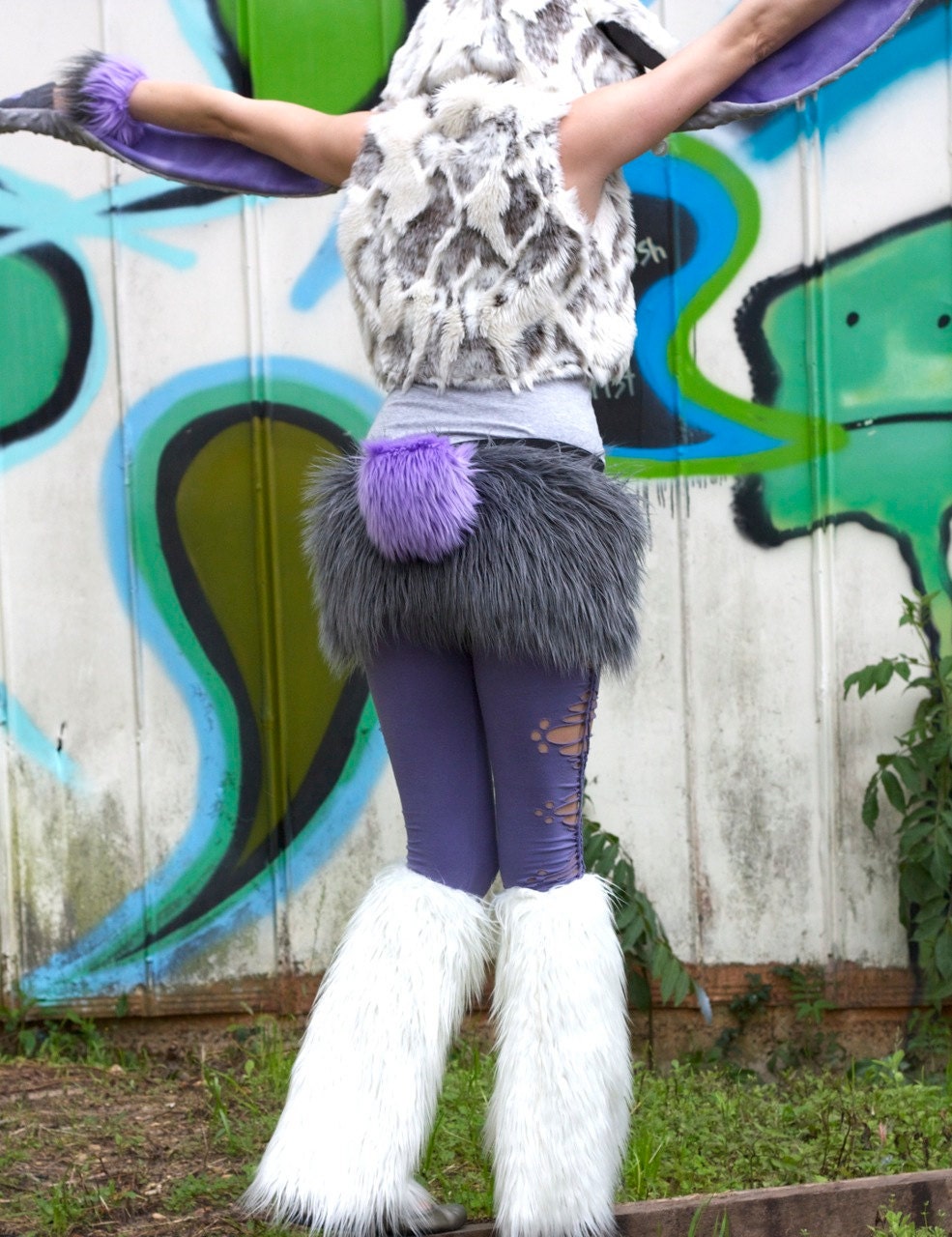BuNNy TAiL Lavender faux fur -- fluffy furry clip on tail // spikey fur fluffies costume cosplay retro funky kawaii rabbit wonderland