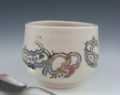 Tea Bowl Yunomi Ceramic White Porcelain Inlaid with Flowers Cup, Handmade by Licia Lucas Pfadt