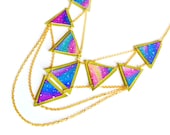 Geometric Statement Necklace Cosmic Arrow Triangle Galaxy Chevron, Chainmaille Necklace, Leather Statement Jewelry