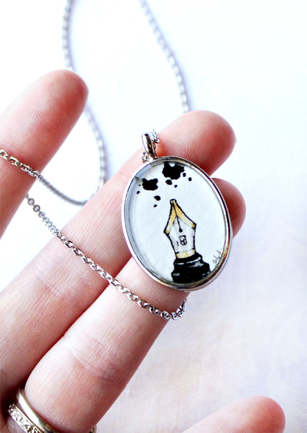 The Writer pendant necklace, fountain pen, ink blot pendant, book lover, writer jewelry, LIMITED EDITION