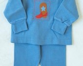 ON SALE Buckaroo infant pant and top set (French blue with leather cowboy boot  appliqué)