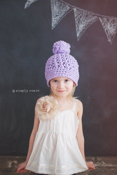 Lilac Toddler Hats, Crochet Hats for Kids, Hat with Pom Pom, Beanie for Girls, Pompom Beanie Hat, 2T to 4T,
