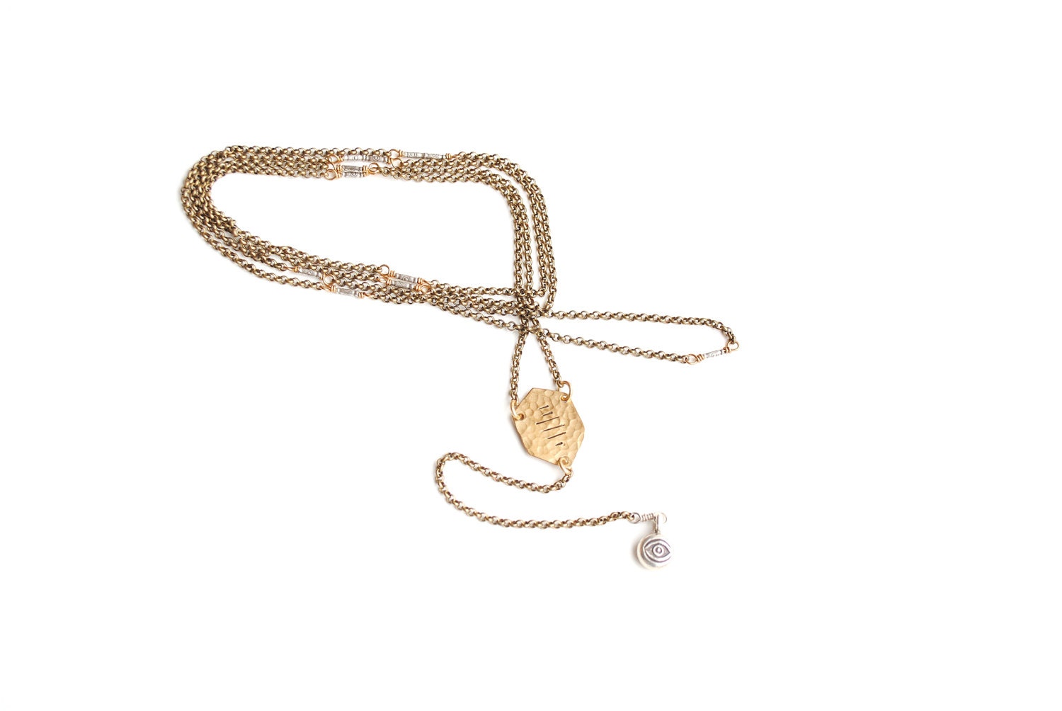 Rosary Style Brass Shield Necklace 1A50