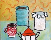 5x7 Painted Pottery No 6- original colorful still life small painting kitchen table