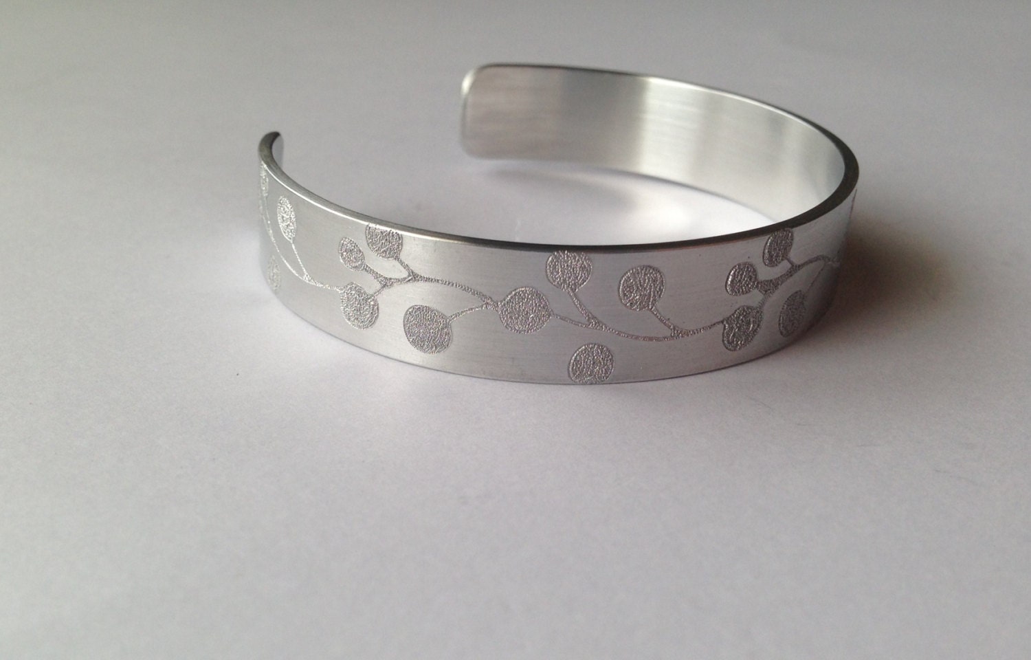 Engraved Cherry Blossom Slim Aluminum Cuff Bracelet