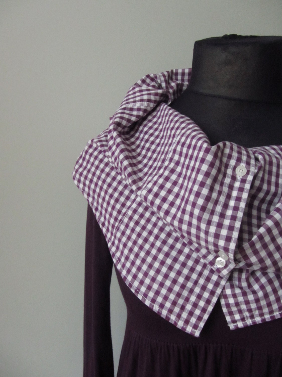 Upcycled Clothing / Checkered Cowl Neck Purple Tunic Tshirt / Women Tops T-shirts / cowl neck made from blouse
