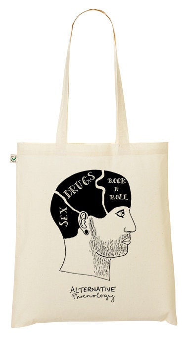 Alternative phrenology head hand printed tote bag