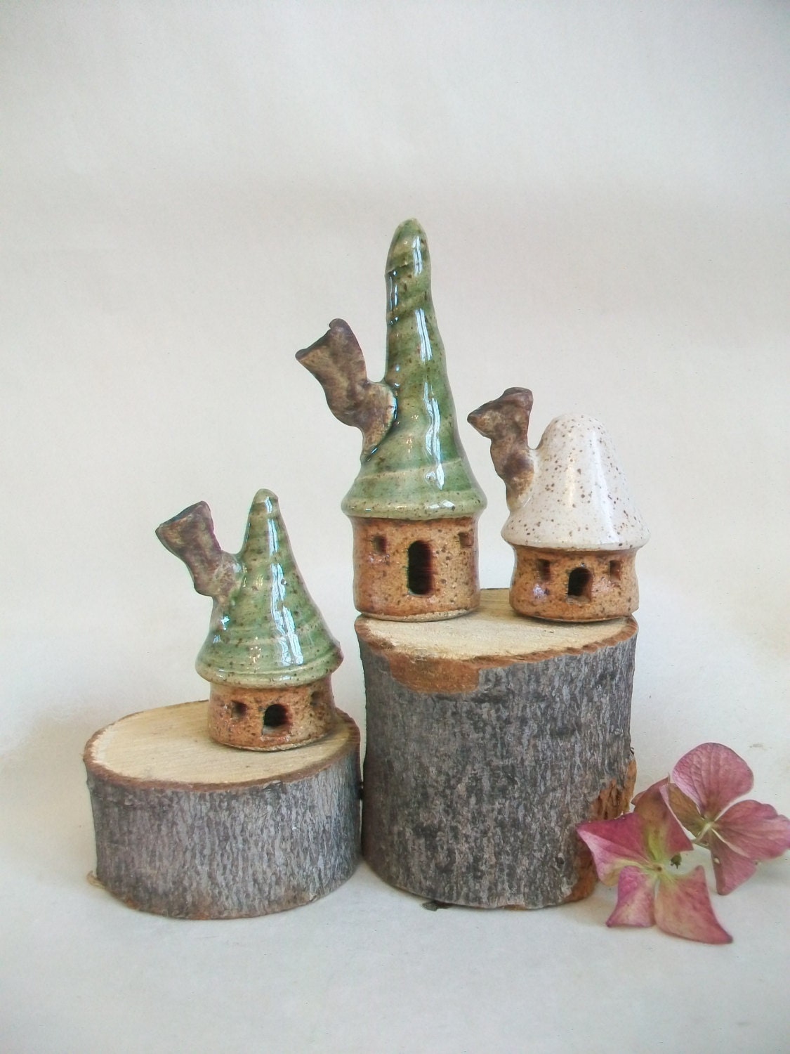 Garden Fairy Houses -Set of 3 - Mini Size- Handmade, Wheel Thrown
