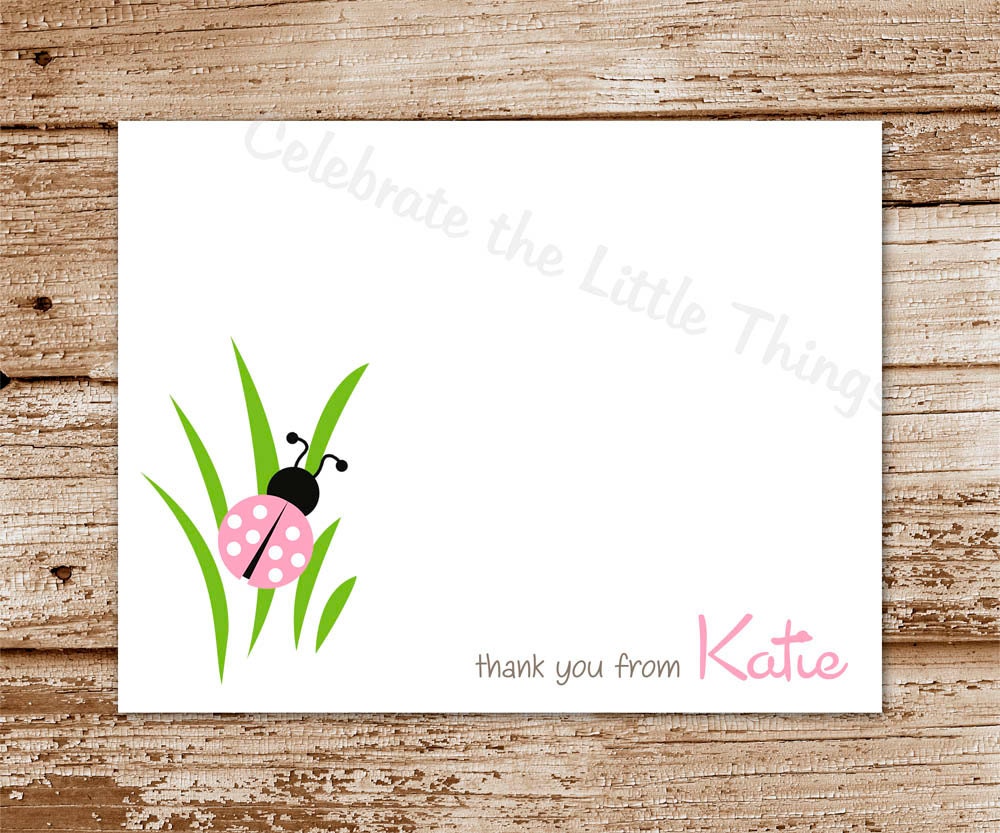 SET of 8 Pink LADYBUG Note Cards : Personalized Stationery, Thank You Notecards - Printed Il_170x135