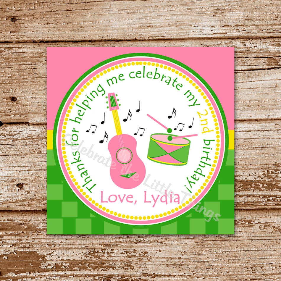 DIY Printable - MUSIC Time Favor Tags, Stickers for Girls : Digital, Guitar, Drum, Pink - You Print Il_170x135