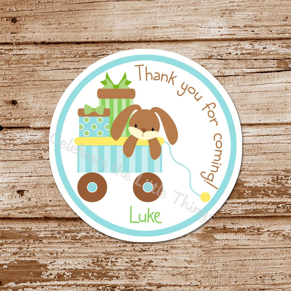 SET of 12 BUNNY Favor Tags or Stickers : Rabbit, Birthday, Baby Shower, Choose Pink or Blue Il_170x135