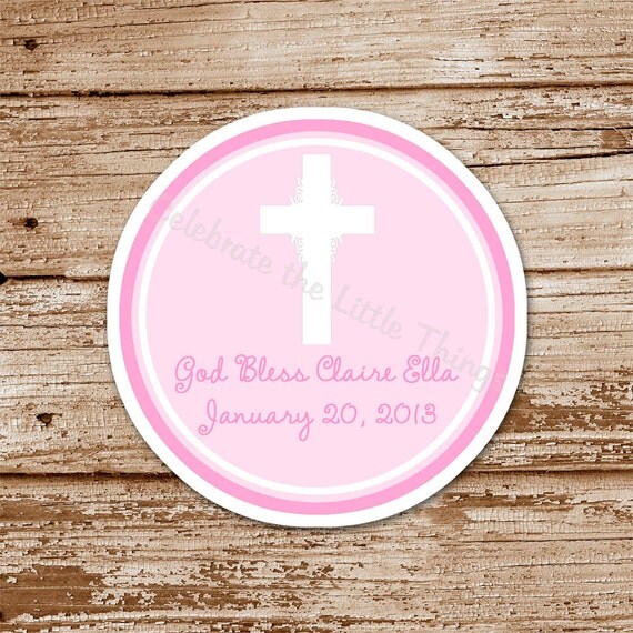 SET of 12 Religious, CROSS Favor Tags, Stickers for Boys and Girls : Baptism, Christening, Choose Pink, Blue or Lavender Il_570xn