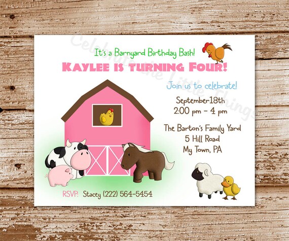 SET of 12 FARM Invitations for Girls - Pink Barn Il_570xn