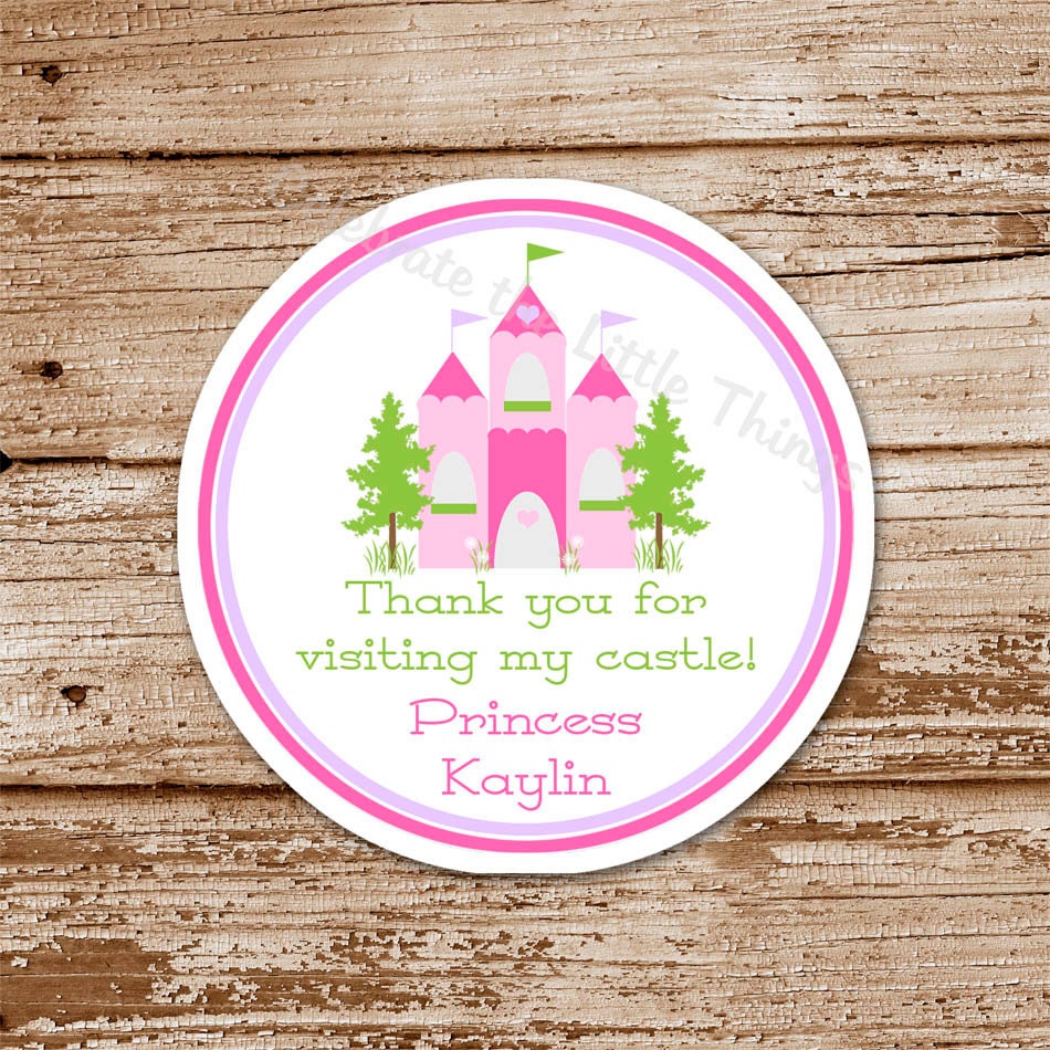 SET of 12 PRINCESS Favor Tags or Stickers : castle, personalized Il_570xn