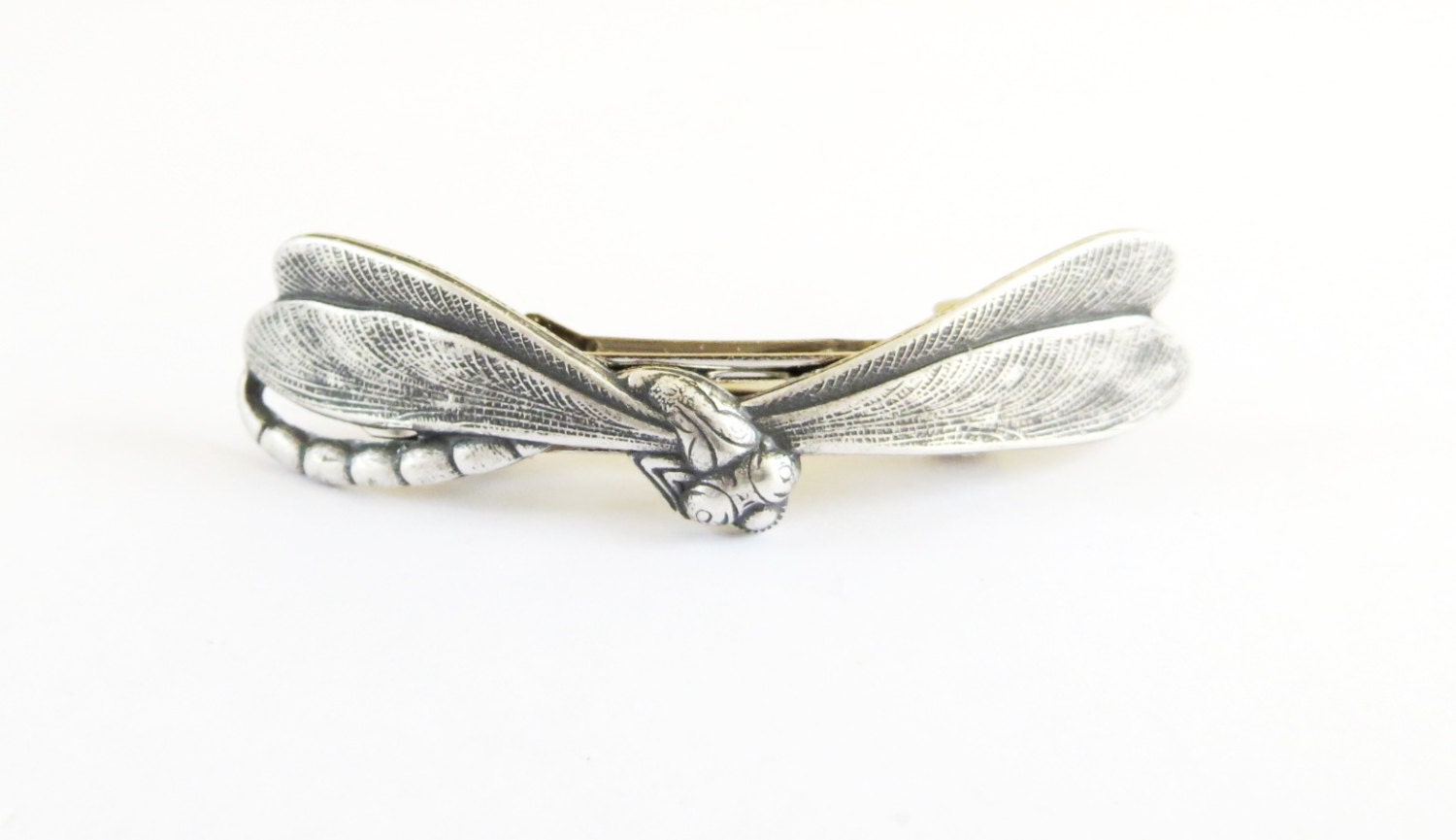 Steampunk Dragonfly Barrette- Sterling Silver Finish