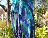 Nuno felted silk & wool shawl collage shawl - green blue jade lagenlook - Art to Wear OOAK