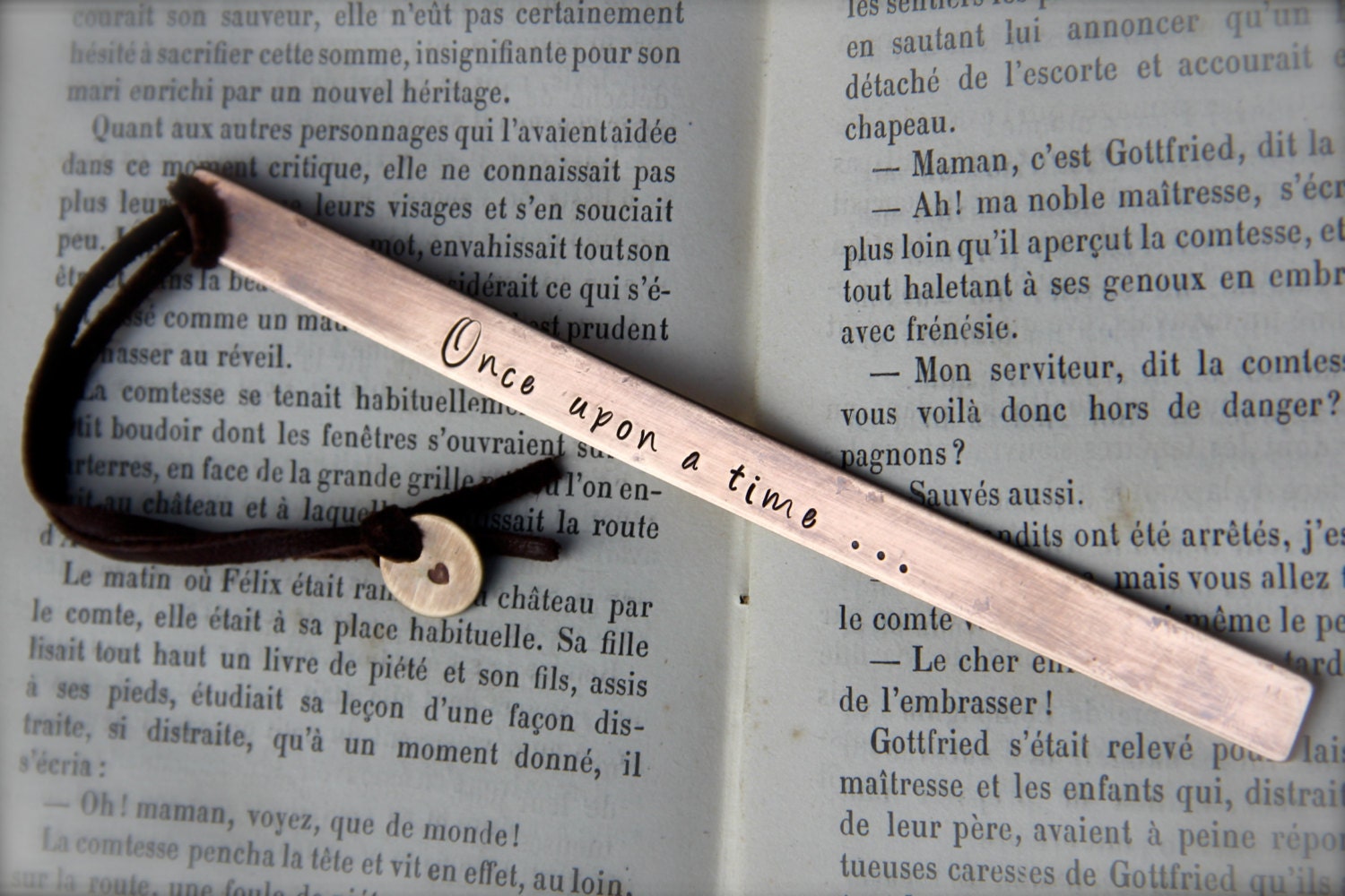 Custom Stamped Bookmark - Once Upon A Time - in Bronze. Perfect Keepsake for Wedding or Anniversary