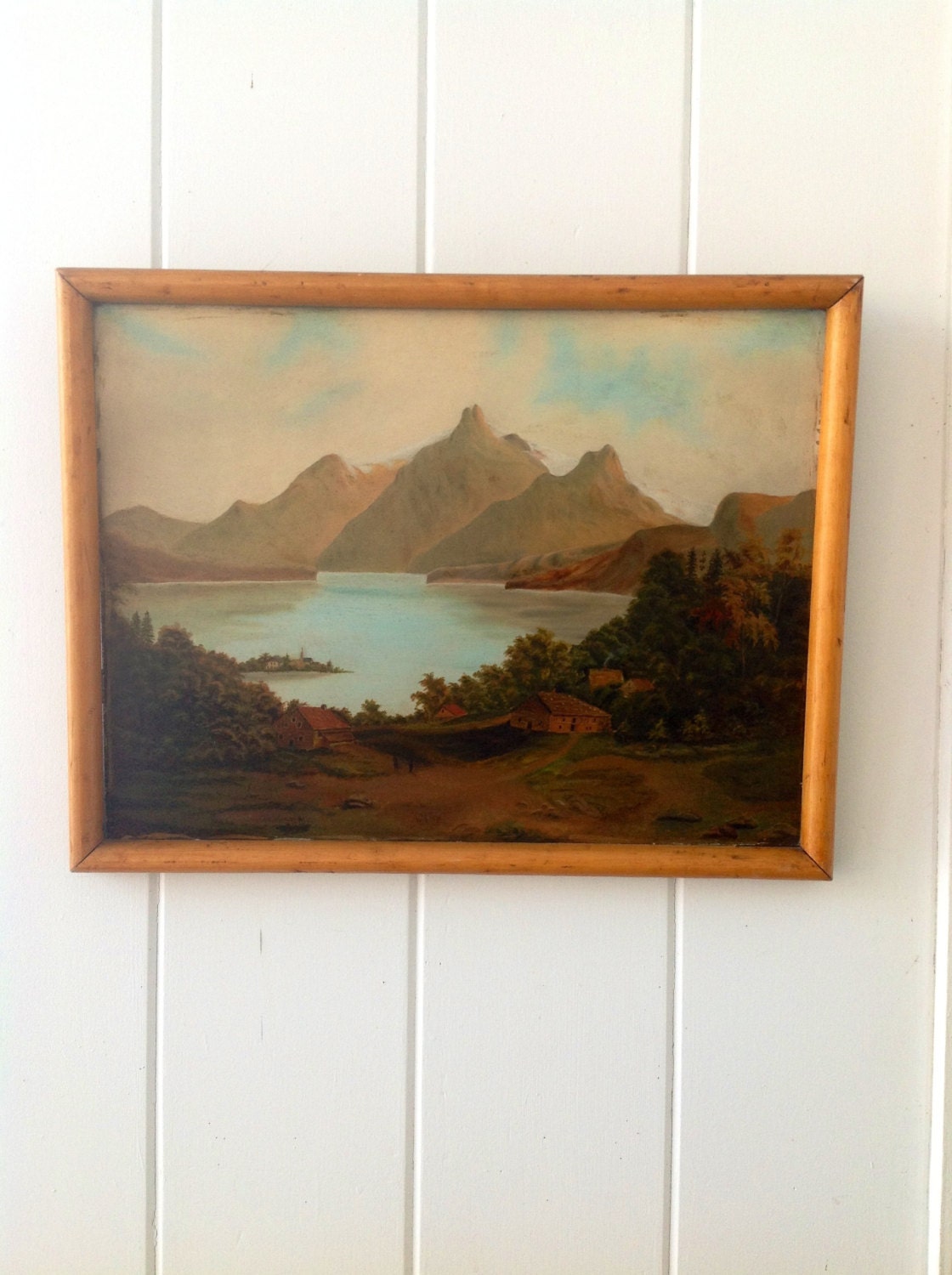 Hudson River School Framed Antique Landscape Painting on Board