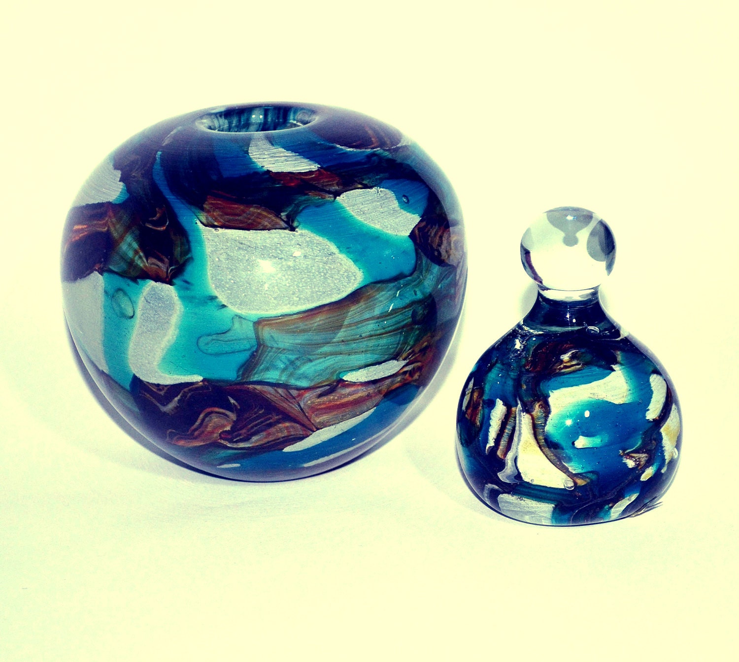 Floater and Weight... Vintage 70's Michael Harris Mdina Maltese Glass Vase & Paper Weight 2 Piece Set