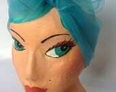 Vintage Deadstock sky blue nylon/ chiffon sheer square headscarf rockabilly VLV