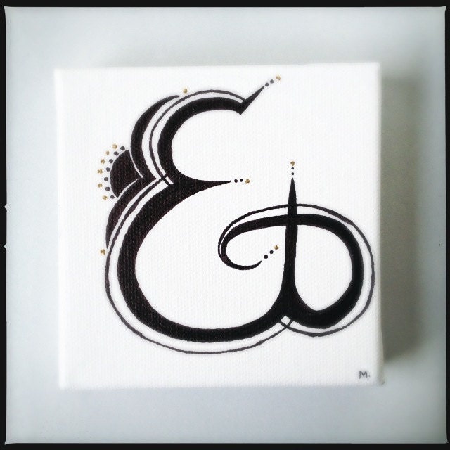 Small Canvas l EPERSHAND l 4x4 stretched canvas l metallic gold black white ampersand