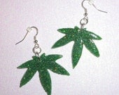 Marijuana Leaf Earrings - Glitter Resin  - Size Small - SOUR APPLE