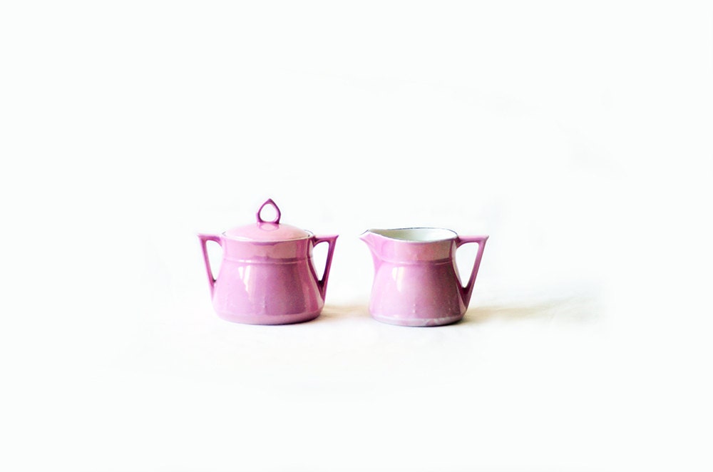 Vintage Pink and Black Cream and Sugar Set