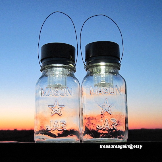 Vintage Mason Star Jar Lights, Canning Jars with Mason Jar Solar Lids, Repurposed Reclaimed Antique Mason Jar Lanterns