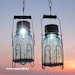 Rustic Country Lantern Jars Blue Mason Lamps, Home and Garden Decor Metal Basket, 2 Antique Mason Jar Outdoor Solar Lights in Baskets