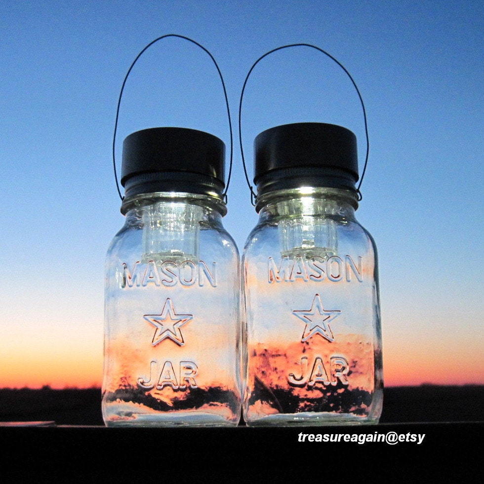 Vintage Mason Star Jar Lights, Canning Jars with Mason Jar Solar Lids, Repurposed Reclaimed Antique Mason Jar Lanterns