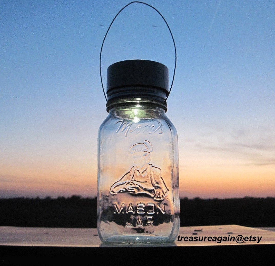 Moms Mason Jar Lantern Vintage Glass Light with the Original Mason Jar Solar Twist On Lid Design, Vintage Fruit Jar, Unique Canning Jar