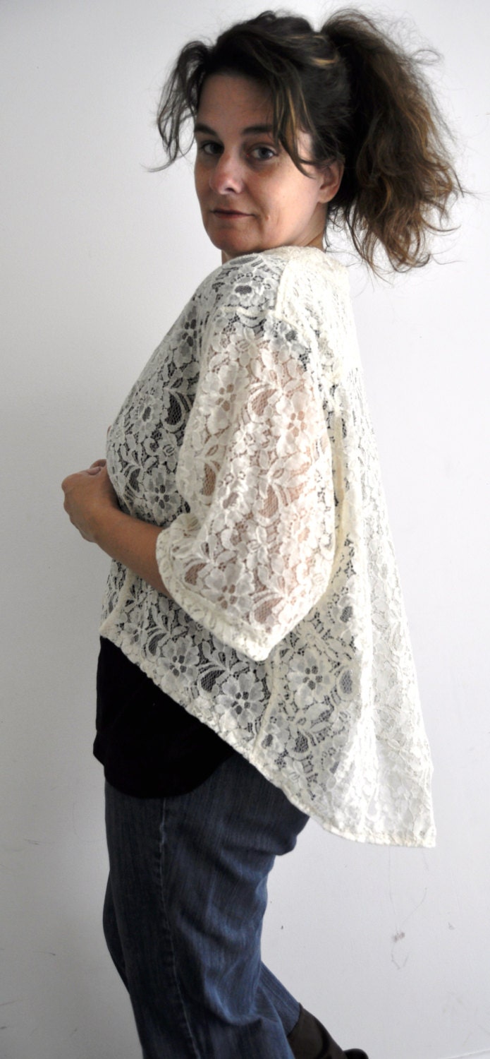 Upcycled 3x lace top dolman sleeves on smaller sizes loose high low hem vest cardigan textured boho